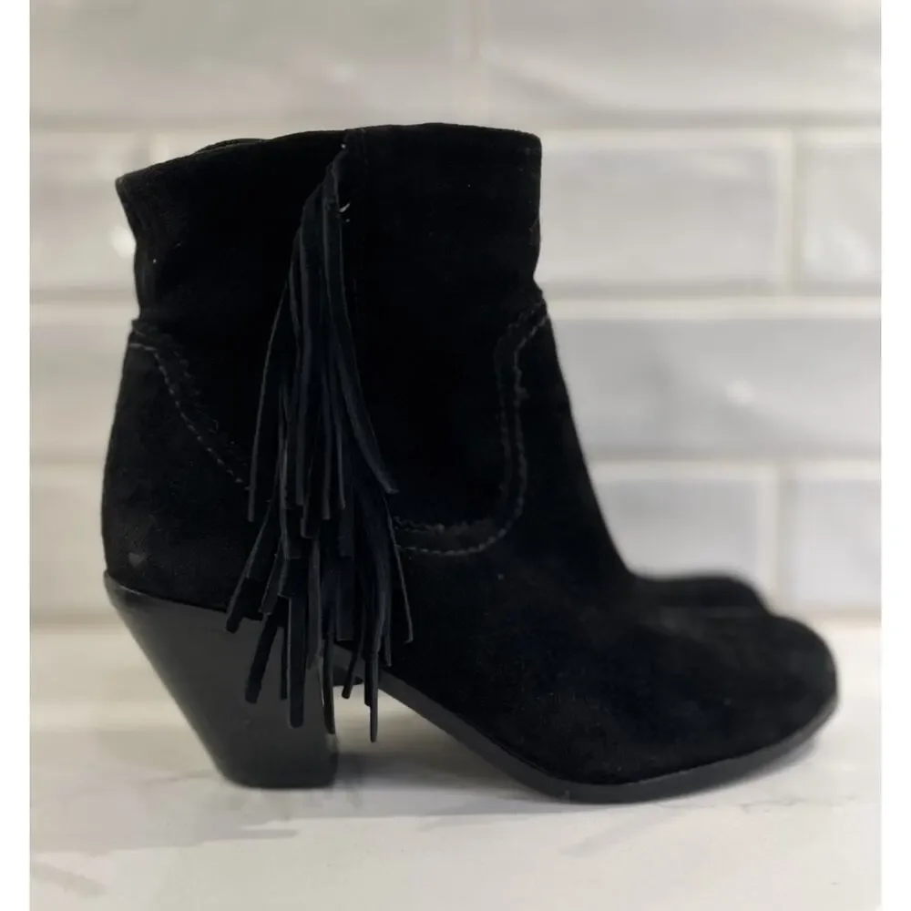 Sam Edelman Louie 7.5 M Booties Black‎ Suede Fringe Western Ankle Boots Cowgirl